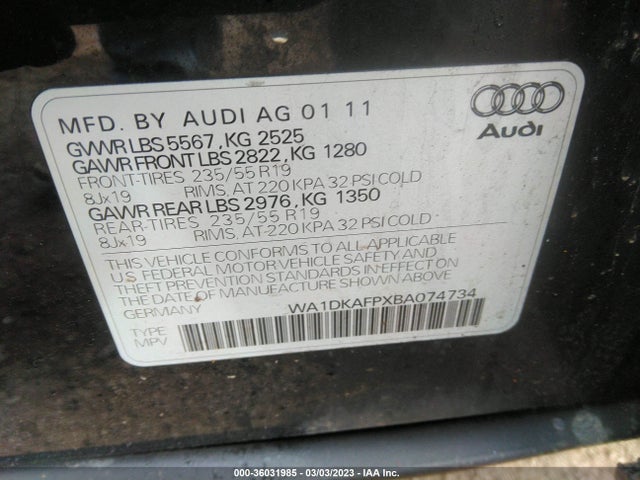 WA1DKAFPXBA074734 Audi Q5 3.2l Premium Plus
