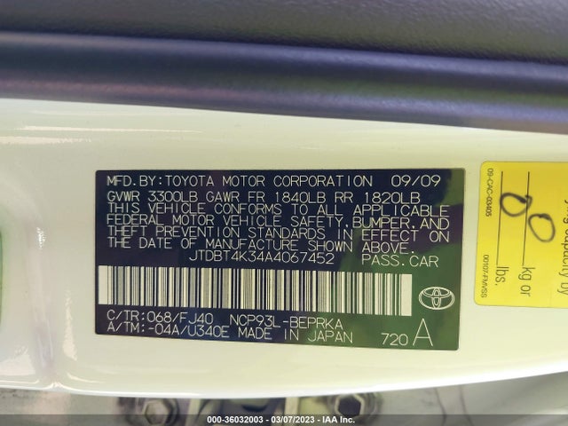 Toyota Yaris 2010 JTDBT4K34A4067452 Image 10