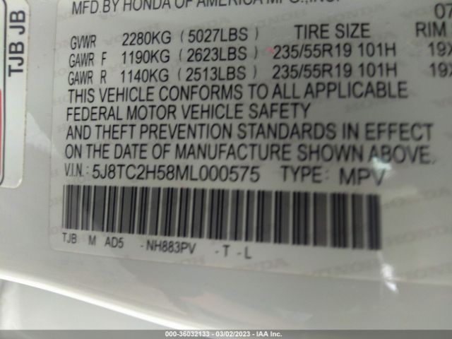 5J8TC2H58ML000575 Acura Rdx W/technology Package