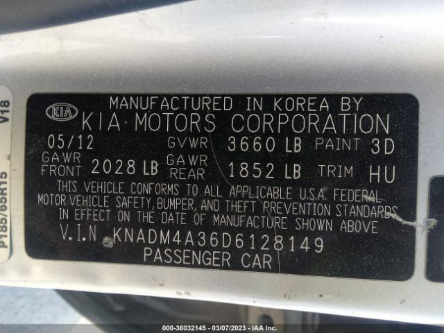 KNADM4A36D6128149 KIA RIO LX