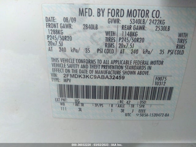 2010 FORD EDGE LIMITED VIN: 2FMDK3KC9ABA32459