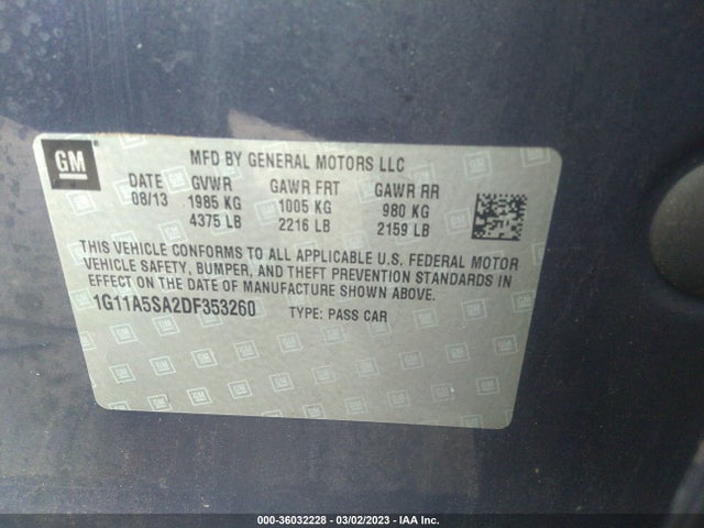2013 CHEVROLET MALIBU LS VIN: 1G11A5SA2DF353260