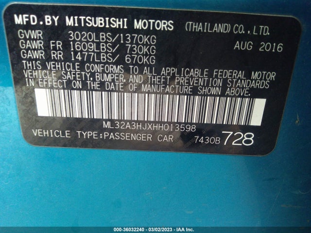 ML32A3HJXHH013598 Mitsubishi MIRAGE ES