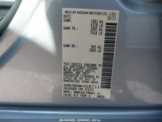2021 Nissan Altima, VIN: 1N4BL4DV6MN408711