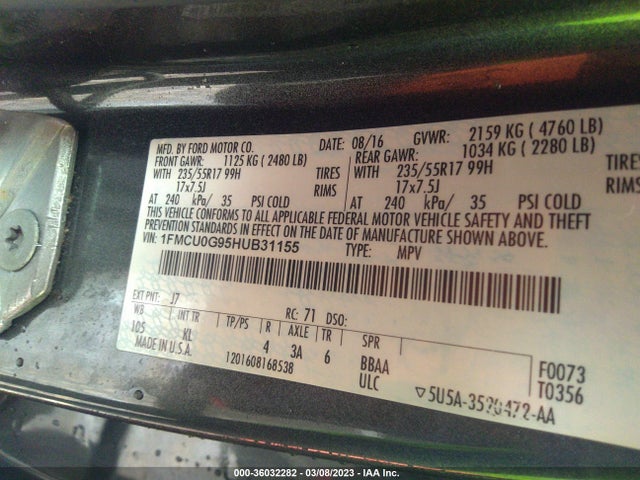 Ford ESCAPE SE 2017 1FMCU0G95HUB31155 Image 9