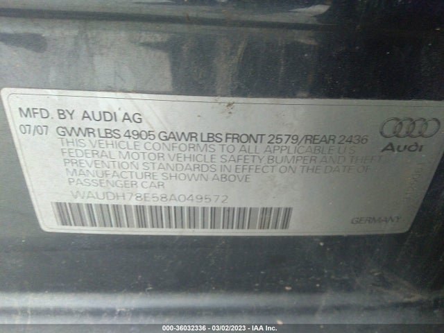 Audi A4 3.2l 2008 WAUDH78E58A049572 Image 10