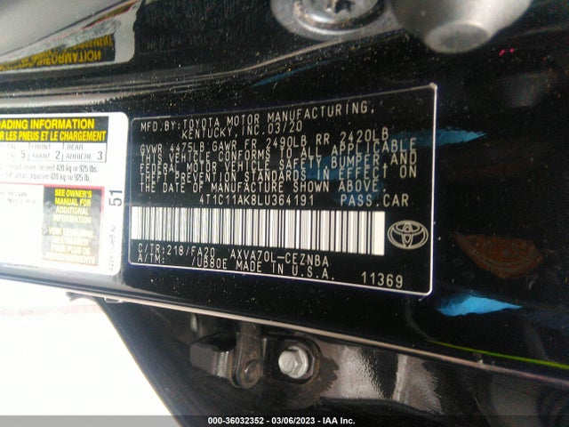 Toyota CAMRY LE 2020 4T1C11AK8LU364191 Image 9