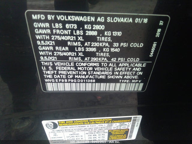 WVGEF9BP9GD011368 Volkswagen Touareg