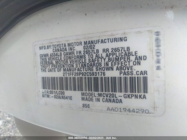 Toyota Camry Solara Se/sle 2002 2T1FF28P92C593176 Image 10