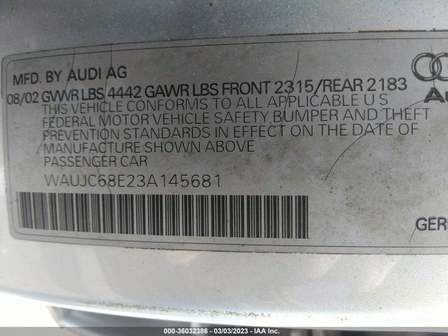 WAUJC68E23A145681 Audi A4 1.8T
