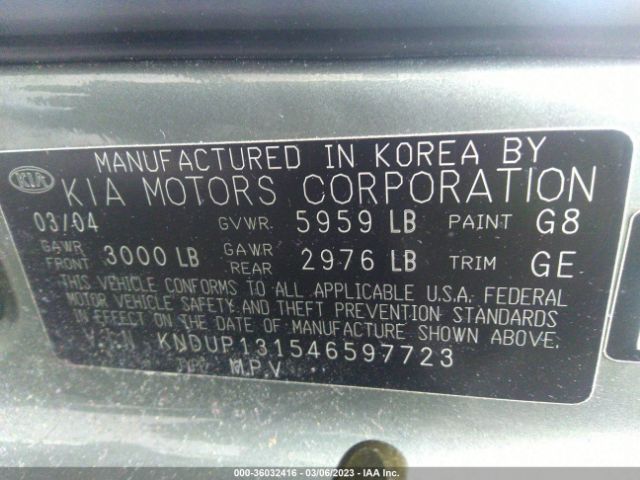 KNDUP131546597723 KIA Sedona Lx/ex