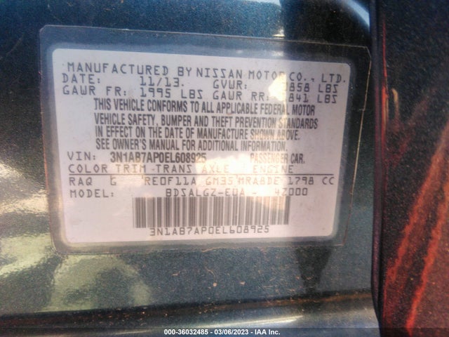2014 NISSAN SENTRA SL VIN: 3N1AB7AP0EL608925