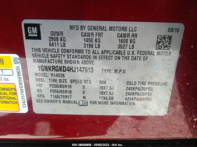 Chevrolet Traverse Lt 2017 1GNKRGKD4HJ147913 Image 10