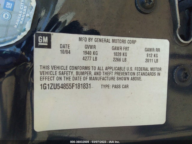 Chevrolet MALIBU LT 2005 1G1ZU54855F181831 Image 10