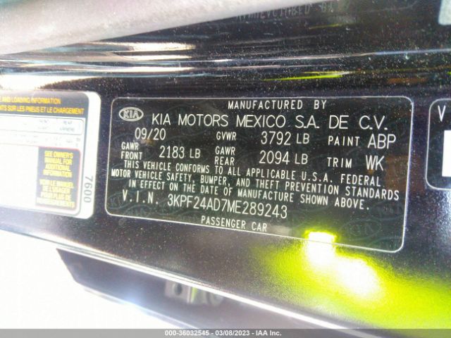 3KPF24AD7ME289243 KIA FORTE FE
