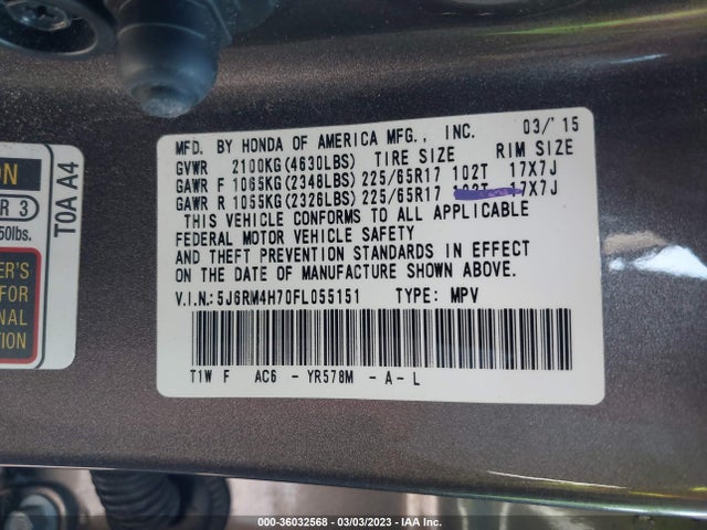 Honda Cr-v Ex-l 2015 5J6RM4H70FL055151 Image 9