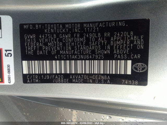 Toyota CAMRY LE 2022 4T1C11AK3NU647925 Image 9
