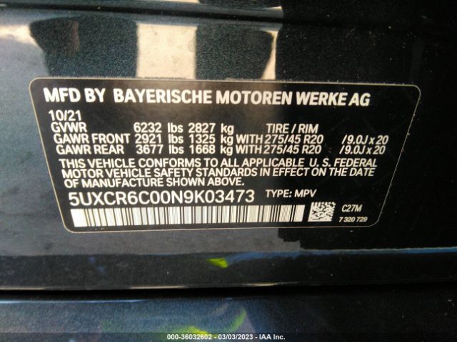 5UXCR6C00N9K03473 BMW X5 Xdrive40i