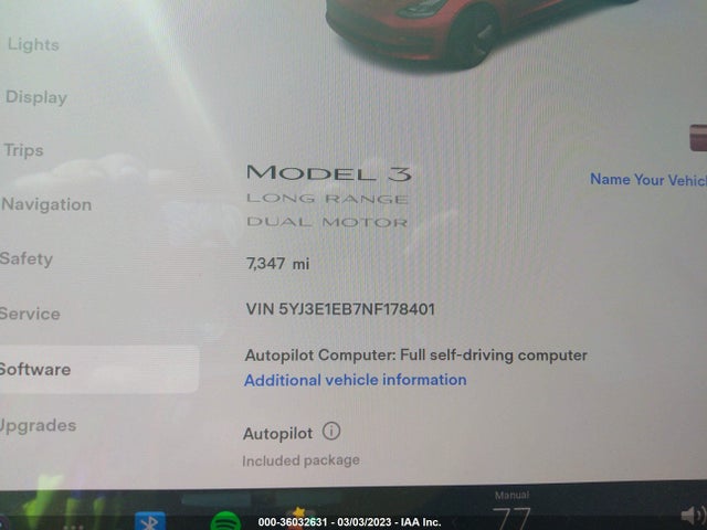 2022 TESLA MODEL 3 LONG RANGE VIN: 5YJ3E1EB7NF178401