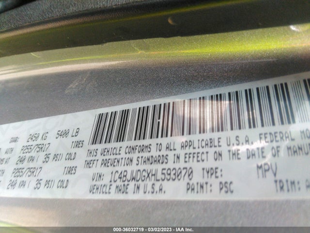 Aukcja sprzedaży 2017 Jeep Wrangler Unlimited Sport, vin: 1C4BJWDGXHL593070, numer aukcji: 36032719