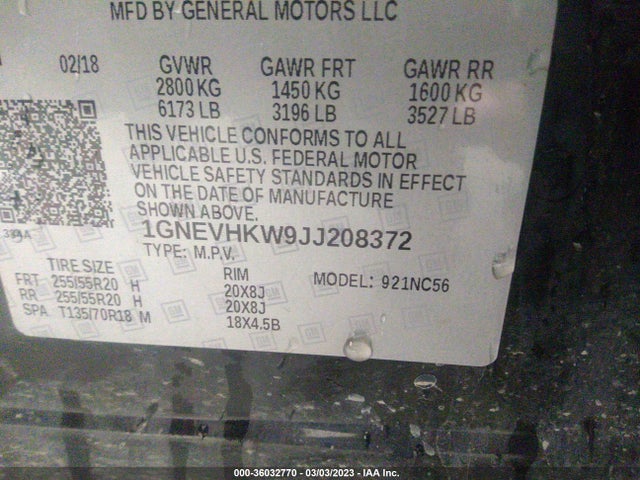 Chevrolet Traverse Lt Leather 2018 1GNEVHKW9JJ208372 Image 9
