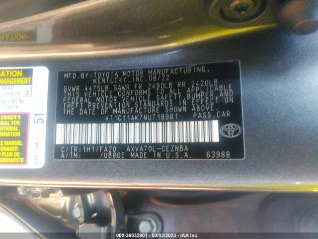 Toyota CAMRY LE 2022 4T1C11AK7NU718981 Image 10