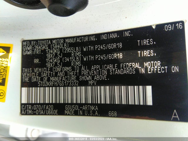 Toyota Highlander Le 2016 5TDZKRFH7GS173332 Image 11