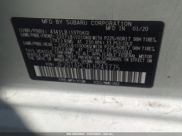 JF2GTAPC7LH243775 Subaru Crosstrek Premium