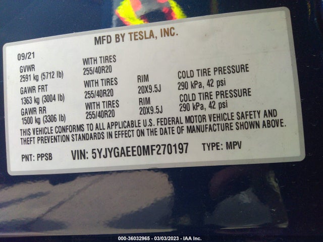 Tesla Model Y Long Range 2021 5YJYGAEE0MF270197 Image 10