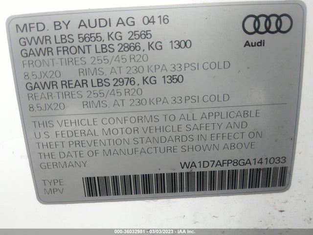 WA1D7AFP8GA141033 Audi Q5 Premium Plus