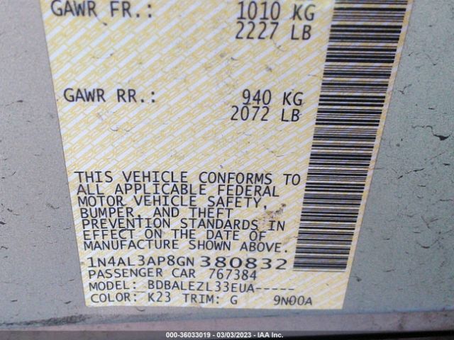 1N4AL3AP8GN380832 Nissan Altima 2.5 S