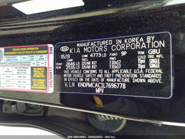 KNDPMCAC1L7696778 KIA Sportage Lx