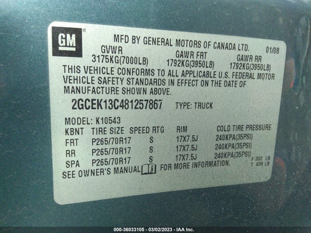 2008 CHEVROLET SILVERADO 1500 LS VIN: 2GCEK13C481257867