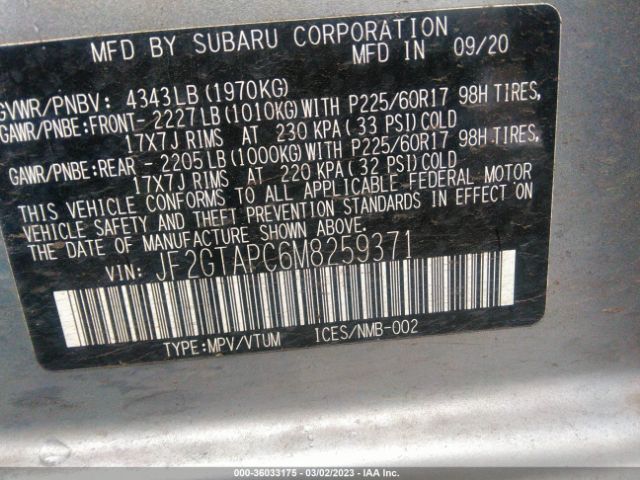 JF2GTAPC6M8259371 Subaru Crosstrek Premium