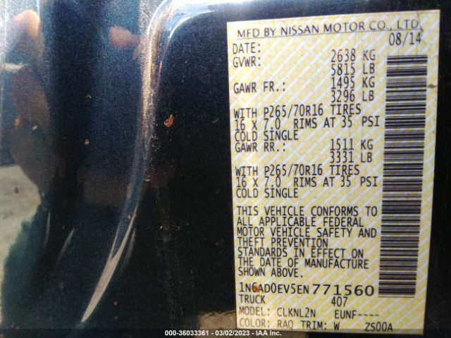 1N6AD0EV5EN771560 Nissan Frontier Sv
