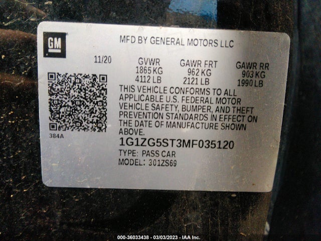 Chevrolet MALIBU RS 2021 1G1ZG5ST3MF035120 Image 9