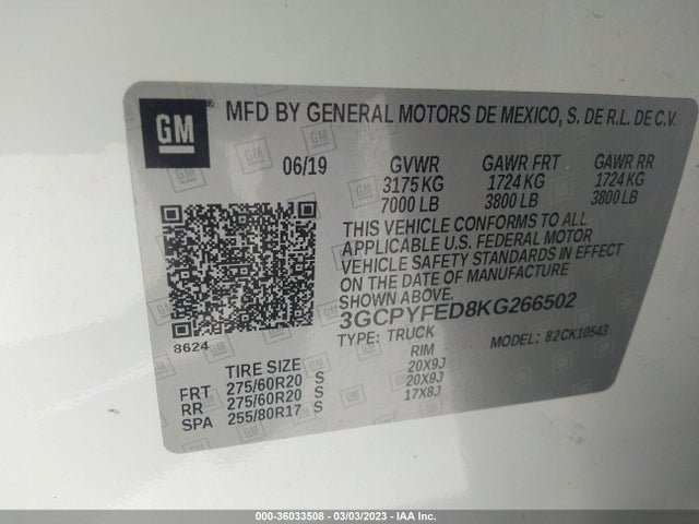 Chevrolet Silverado 1500 Lt Trail Boss 2019 3GCPYFED8KG266502 Image 9