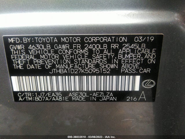 JTHBA1D27K5095152 Lexus Is Is 300 F Sport