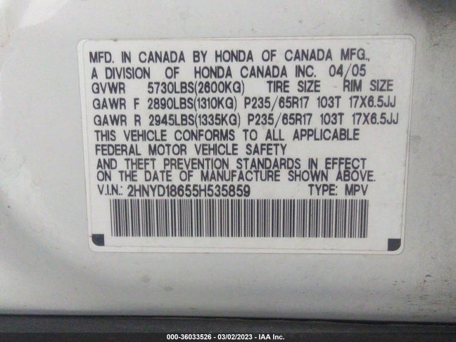 Acura Mdx Touring 2005 2HNYD18655H535859 Image 9