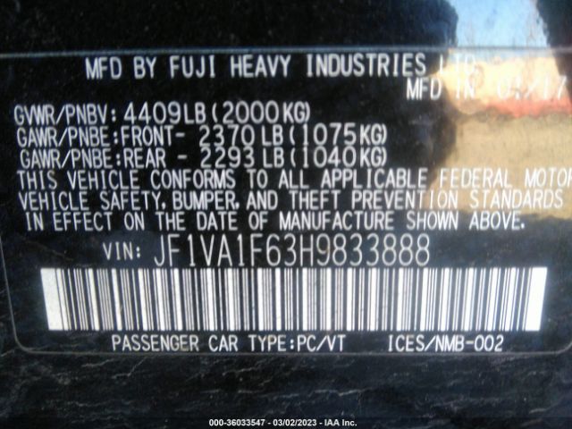 JF1VA1F63H9833888 Subaru Wrx Premium