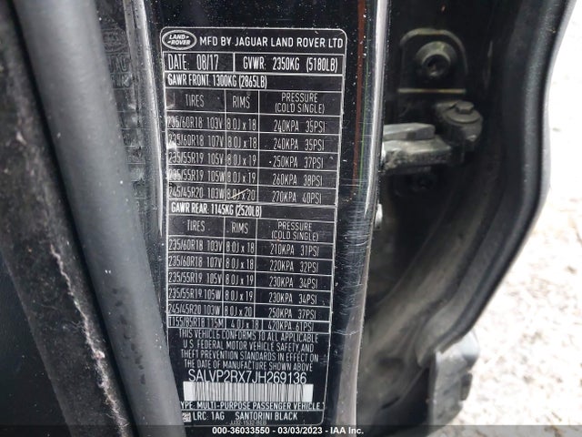2018 Land Rover Range Rover Evoque, VIN: SALVP2RX7JH269136