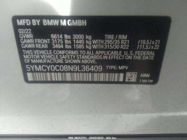 2022 BMW X6, VIN: 5YMCY0C08N9L36409