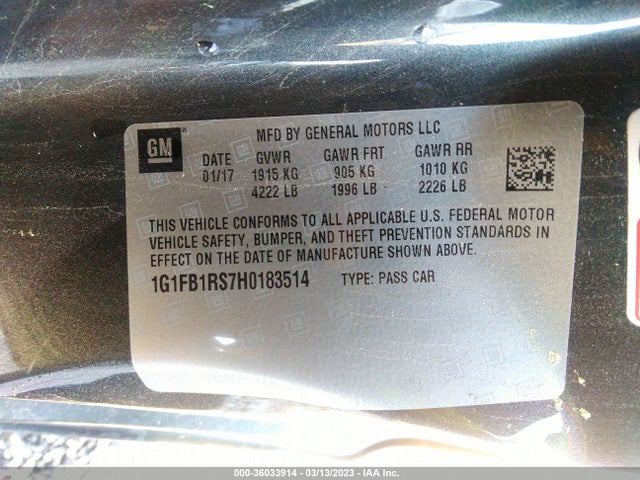Chevrolet Camaro 1lt 2017 1G1FB1RS7H0183514 Image 9