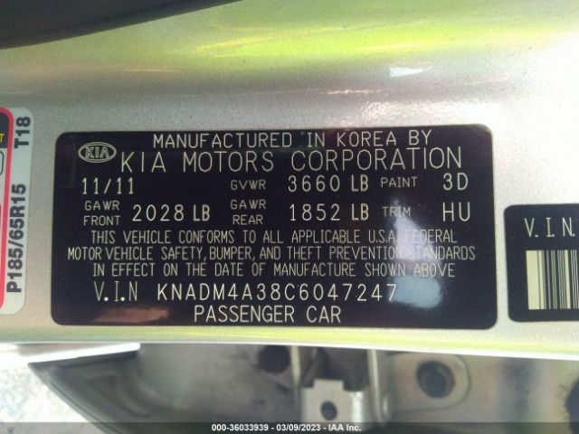 KNADM4A38C6047247 KIA RIO LX