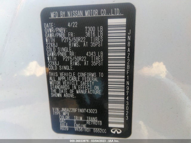 2022 Infiniti QX80, VIN: JN8AZ2BF1N9743023