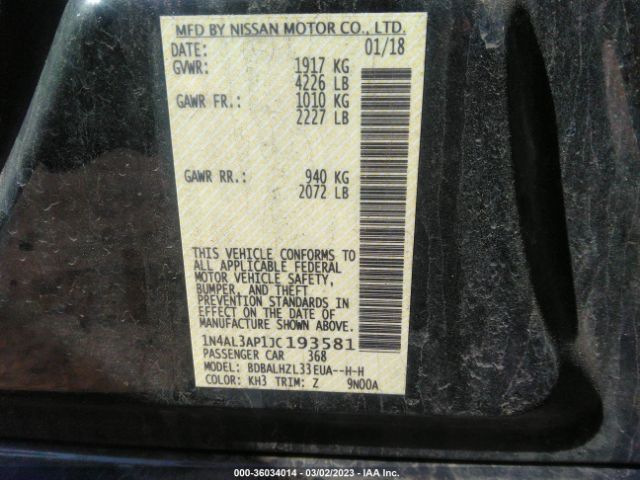 1N4AL3AP1JC193581 Nissan Altima 2.5 Sr