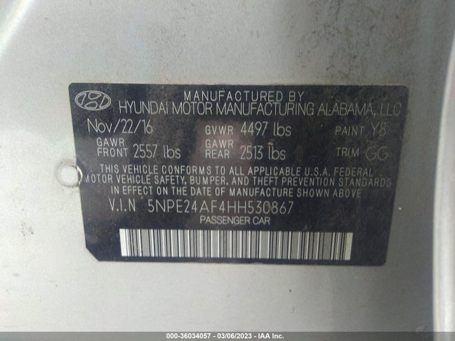 Hyundai Sonata 2.4l 2017 5NPE24AF4HH530867 Image 10