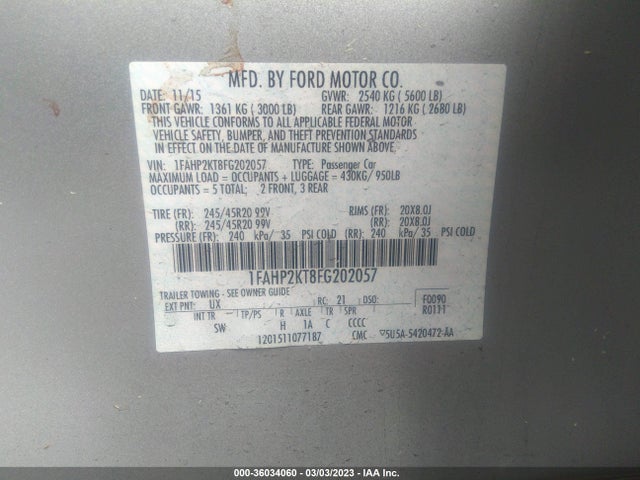 2015 Ford Taurus, VIN: 1FAHP2KT8FG202057