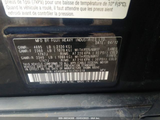 4S4BRDKC1C2291318 Subaru Outback 3.6r Limited