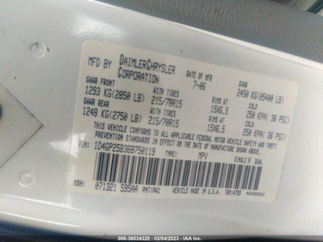 Dodge CARAVAN SE 2006 1D4GP25B36B750119 Image 10